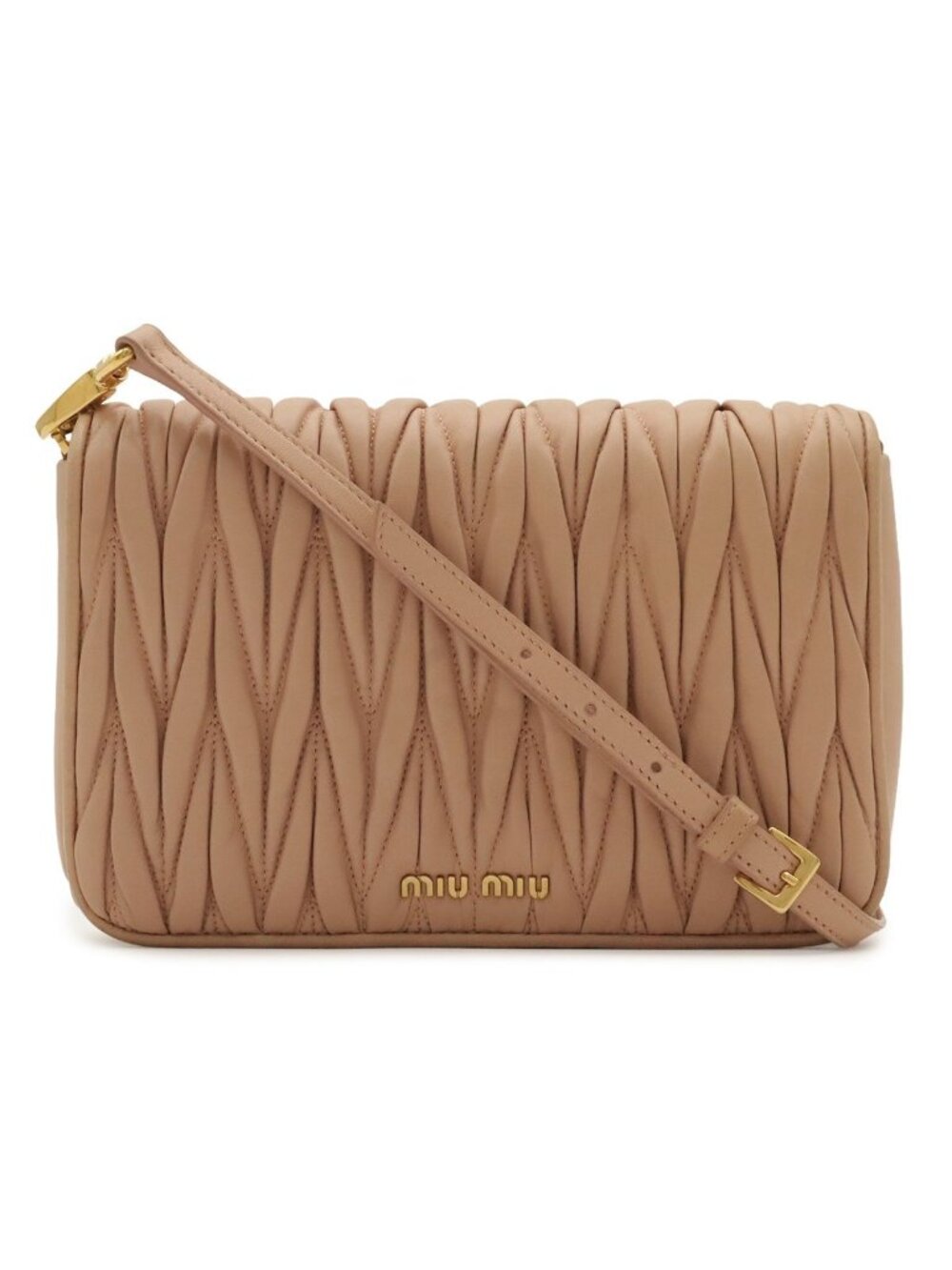 Miu Miu Matelasse Gathered Shoulder Bag Pochette Crossbody Leather Light Pink